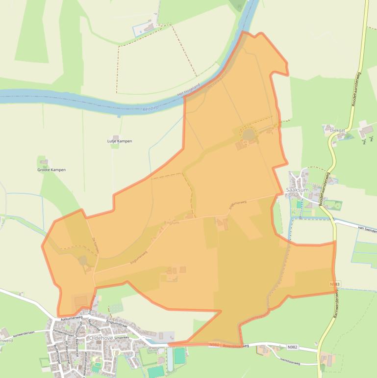 Kaart van postcodegebied 9883TC.