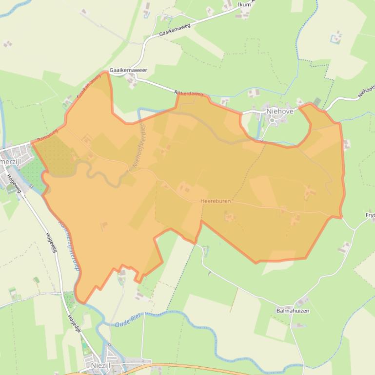 Kaart van postcodegebied 9884TC.