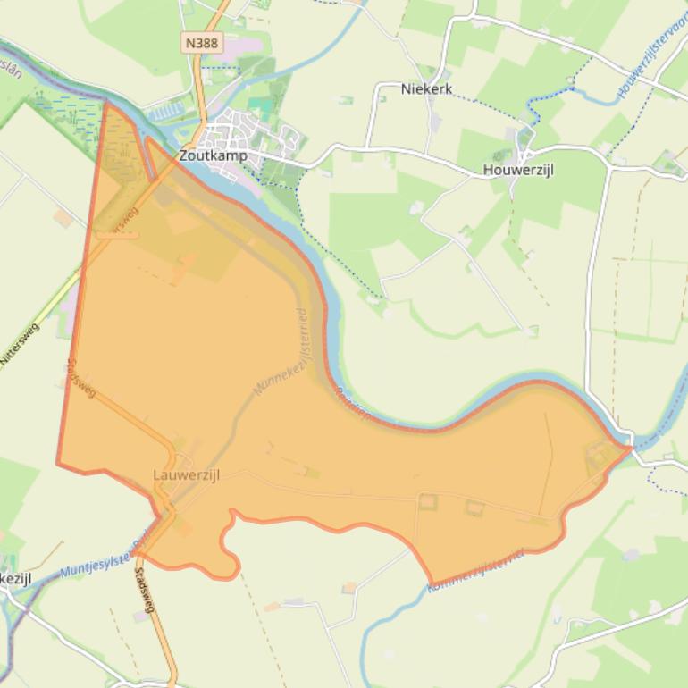 Kaartafbeelding, ingezoomd op postcodegebied 9885.