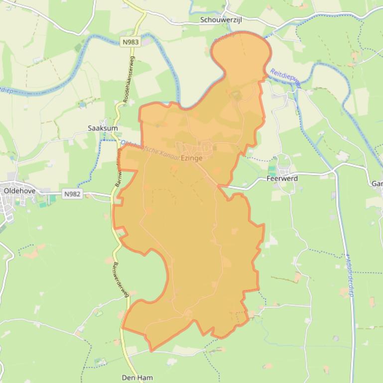 Kaart van postcodegebied 9891.