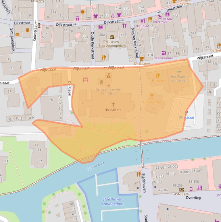 Kaart van postcodegebied 9901AJ.