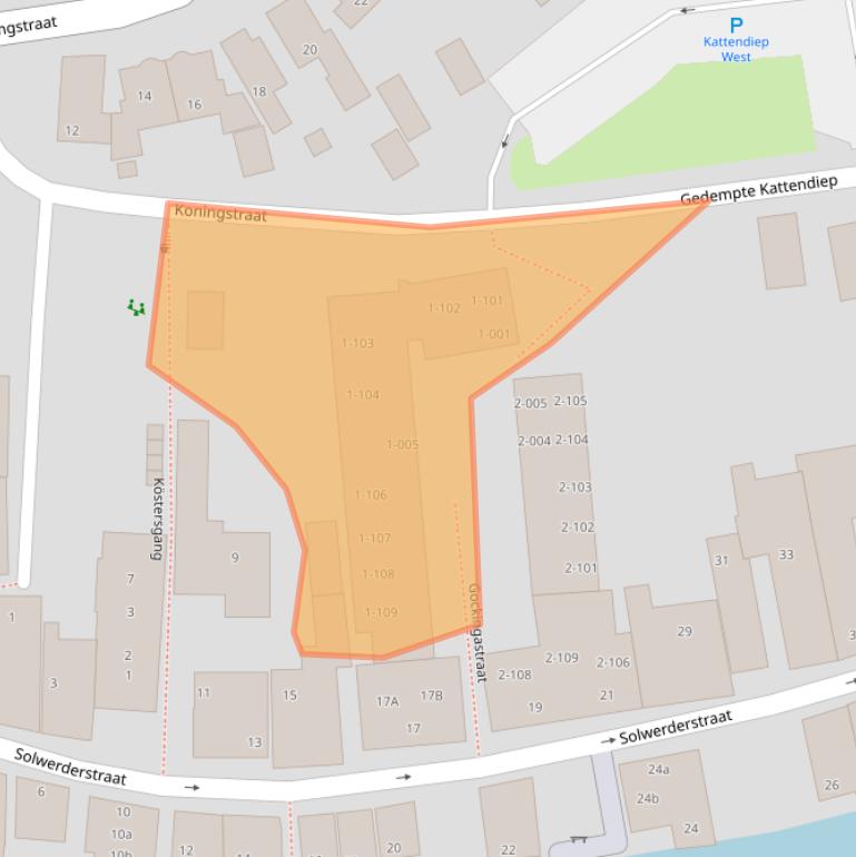 Kaart van postcodegebied 9901BJ.