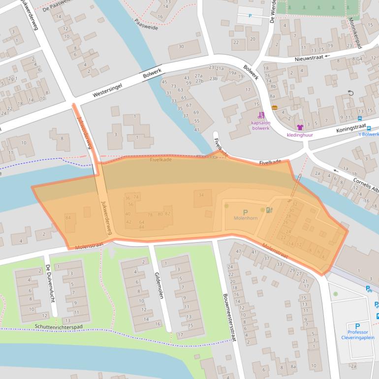 Kaart van postcodegebied 9901KB.