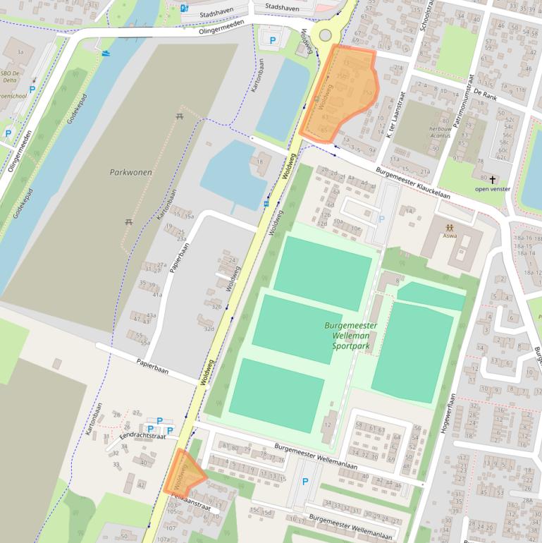 Kaart van postcodegebied 9902AC.