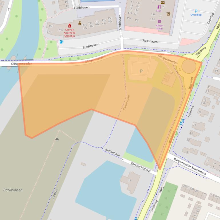 Kaart van postcodegebied 9902AG.