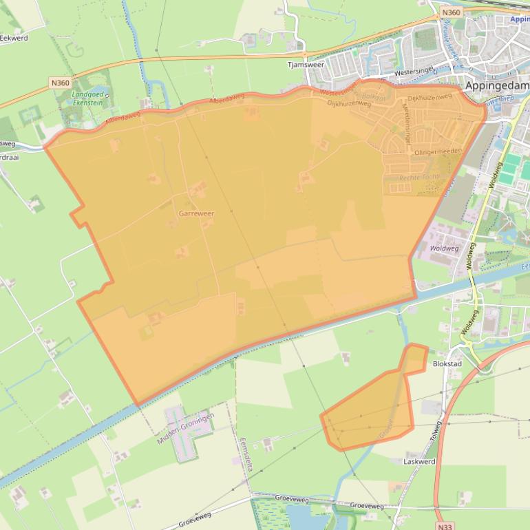 Kaart van postcodegebied 9903.