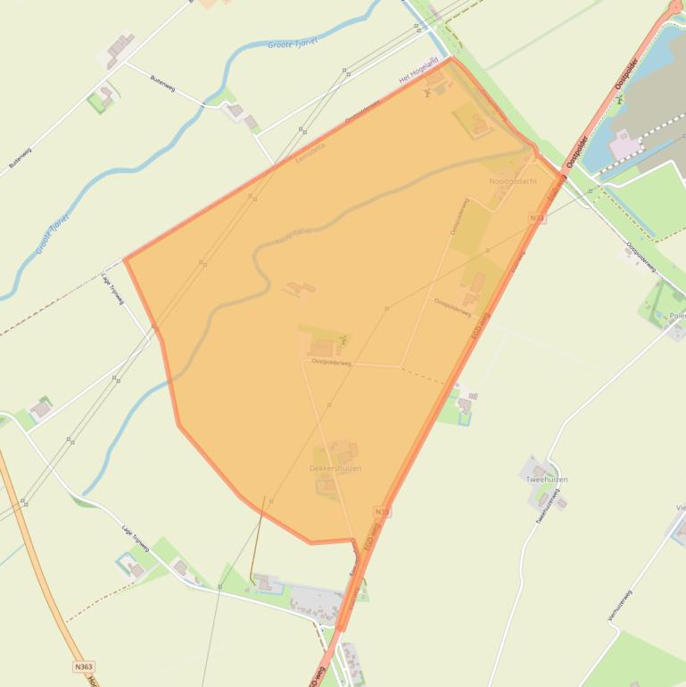 Kaart van postcodegebied 9909TH.