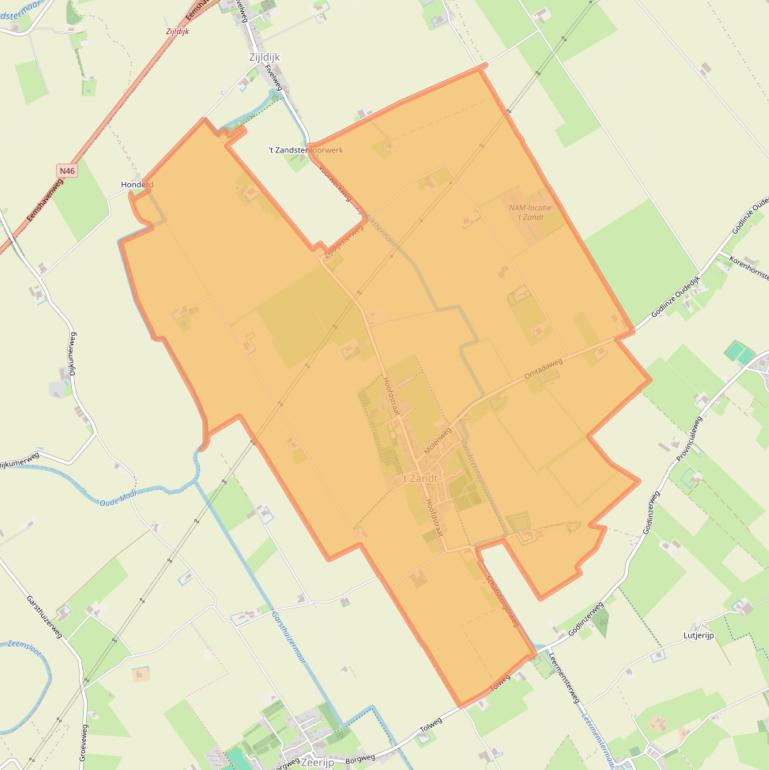 Kaartafbeelding, ingezoomd op postcodegebied 9915.