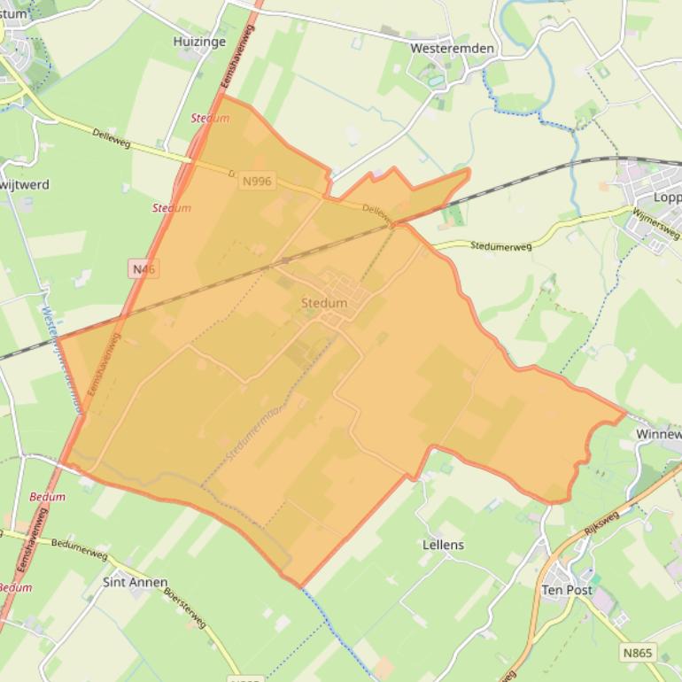 Kaart van postcodegebied 9921.