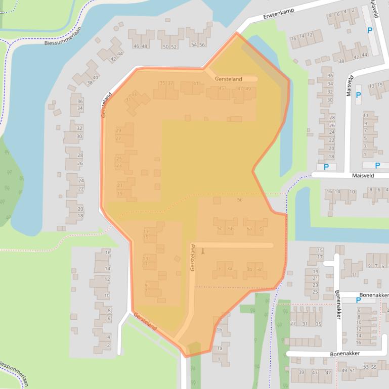 Kaart van postcodegebied 9932HZ.
