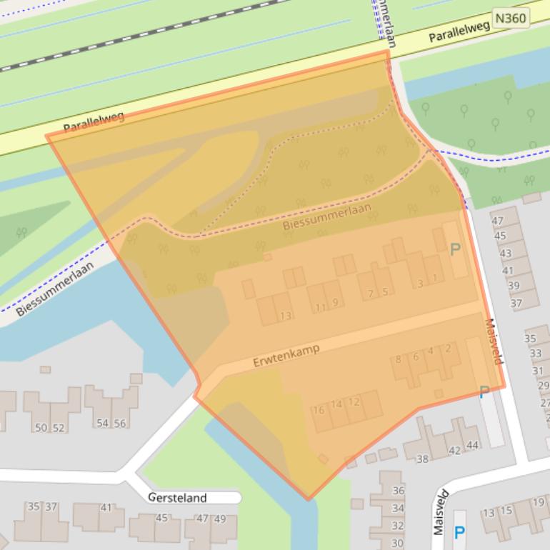 Kaart van postcodegebied 9932JZ.