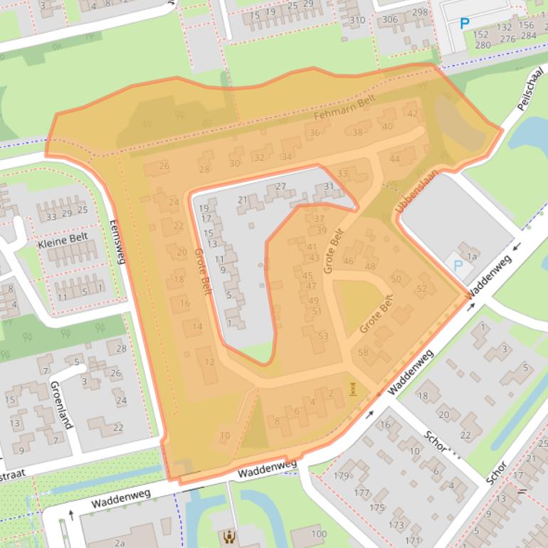 Kaart van postcodegebied 9933GG.