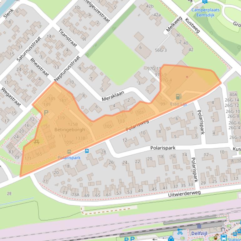 Kaart van postcodegebied 9933HE.