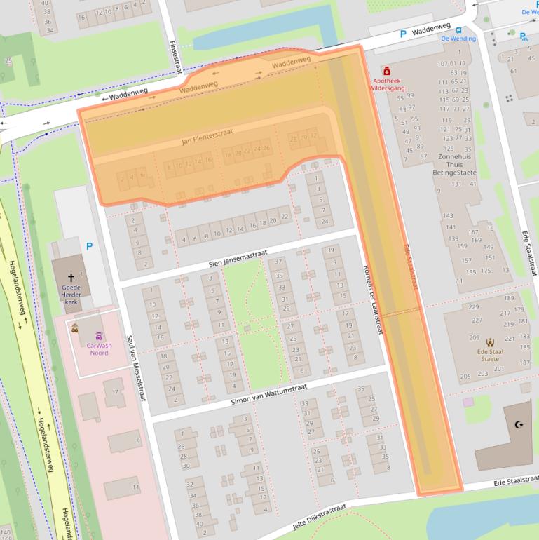 Kaart van postcodegebied 9933KG.