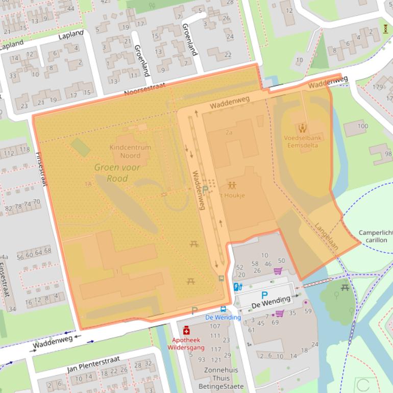 Kaart van postcodegebied 9933KH.