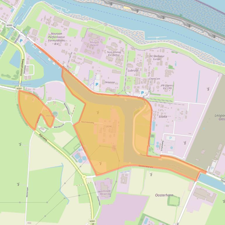 Kaart van postcodegebied 9936HE.