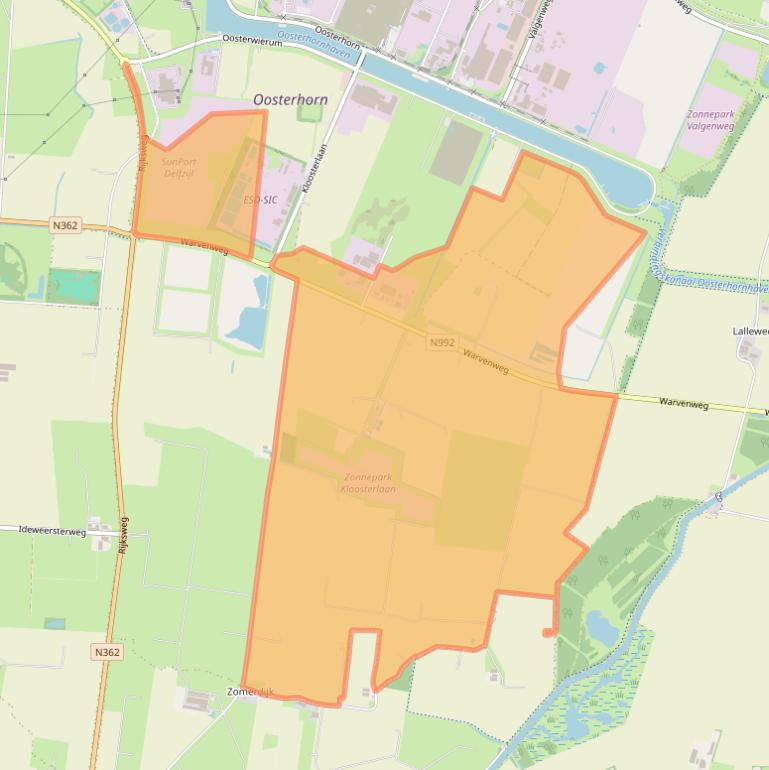 Kaart van postcodegebied 9936TG.