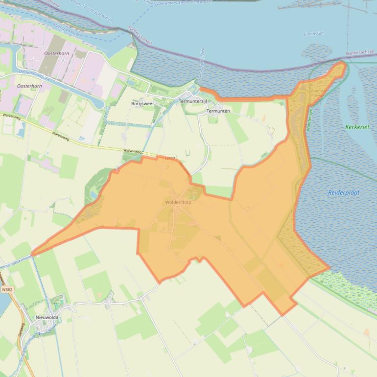 Kaart van postcodegebied 9946.