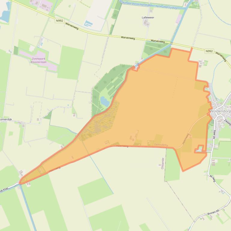 Kaart van postcodegebied 9946TB.