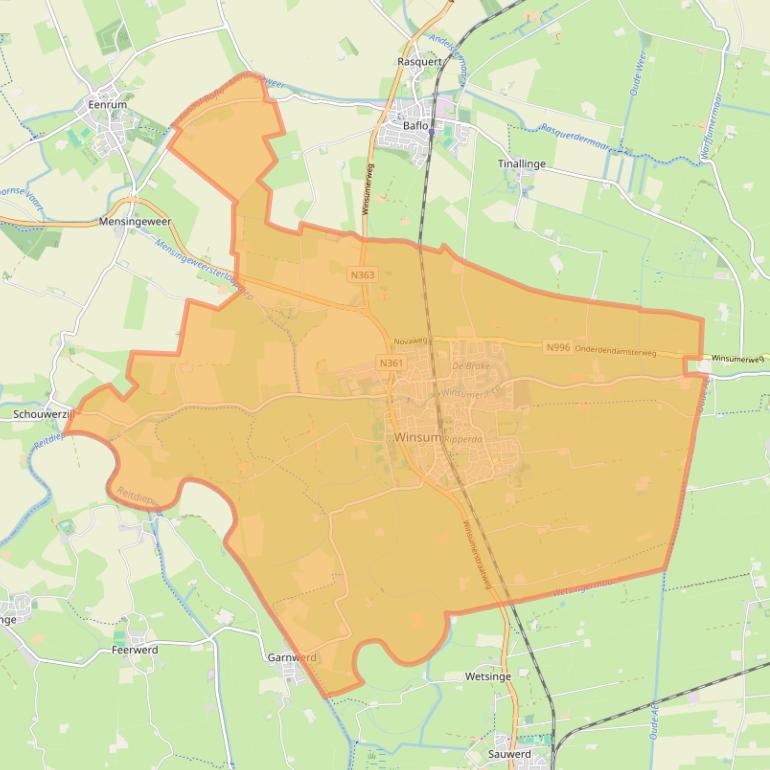 Kaart van postcodegebied 9951.