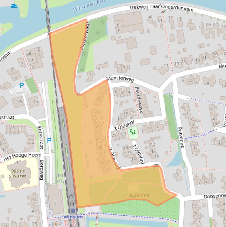 Kaart van postcodegebied 9951JZ.