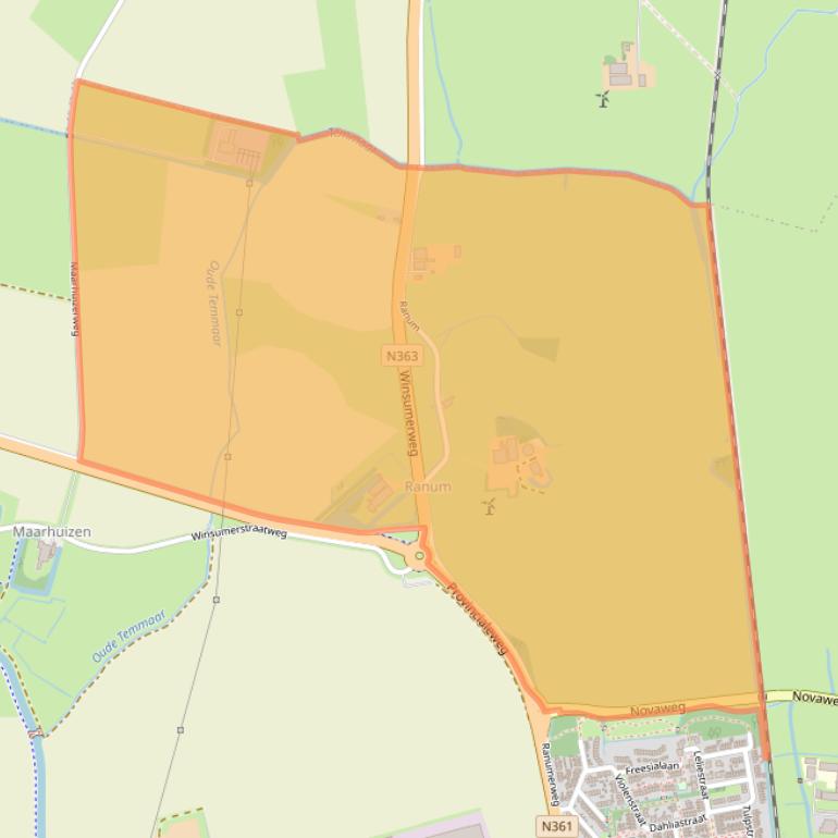 Kaart van postcodegebied 9951TA.