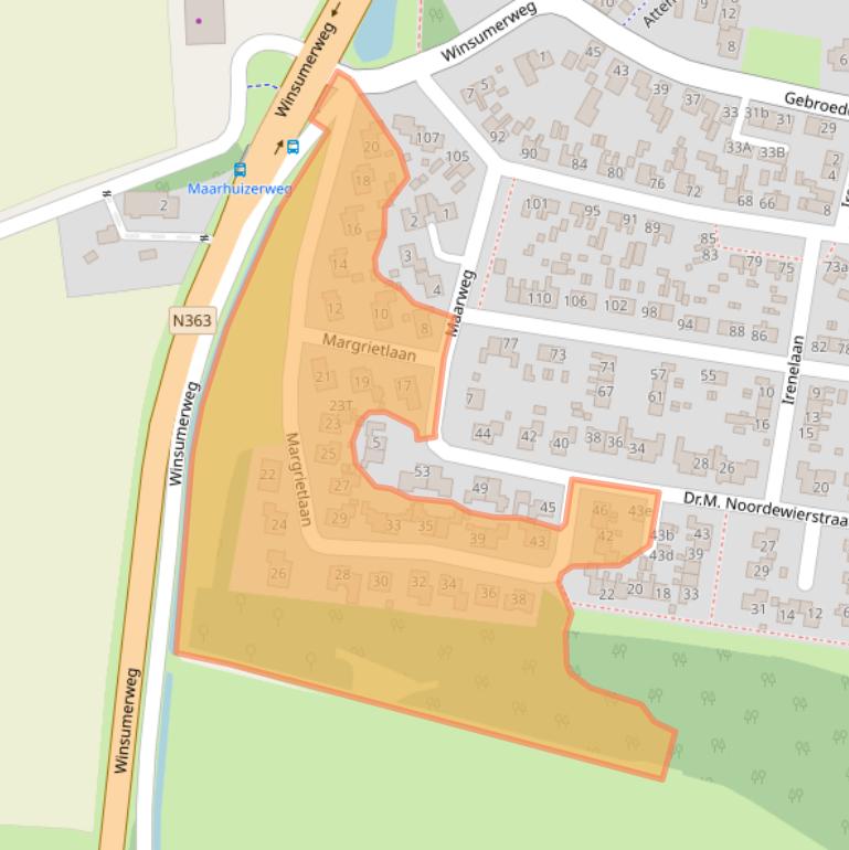 Kaart van postcodegebied 9953PB.