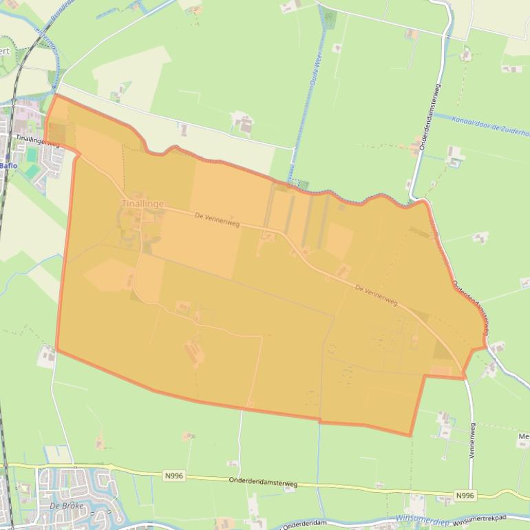 Kaart van postcodegebied 9954.