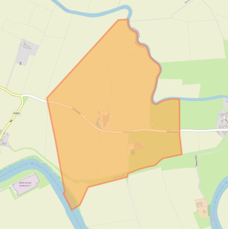 Kaart van postcodegebied 9963TB.