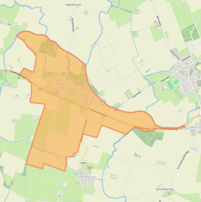 Kaart van postcodegebied 9964.