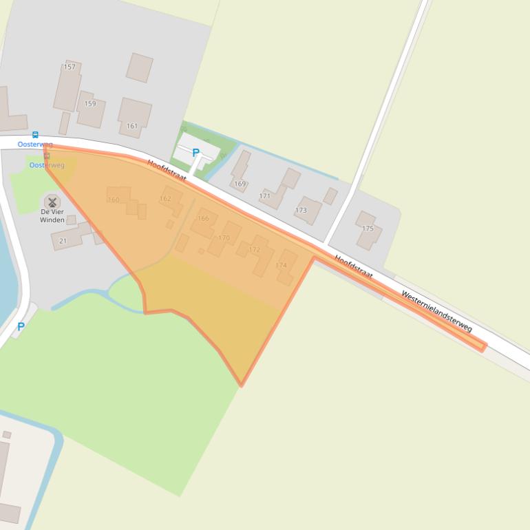 Kaart van postcodegebied 9968AJ.