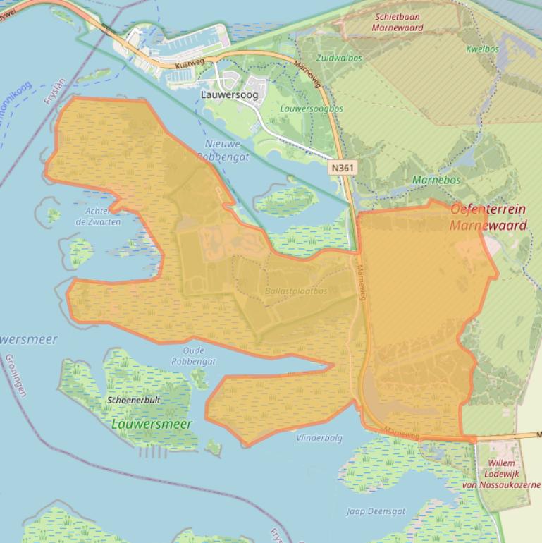 Kaart van postcodegebied 9976VT.