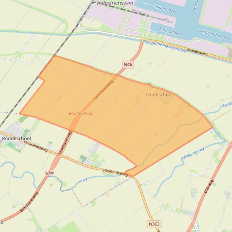 Kaartafbeelding, ingezoomd op postcodegebied 9984.