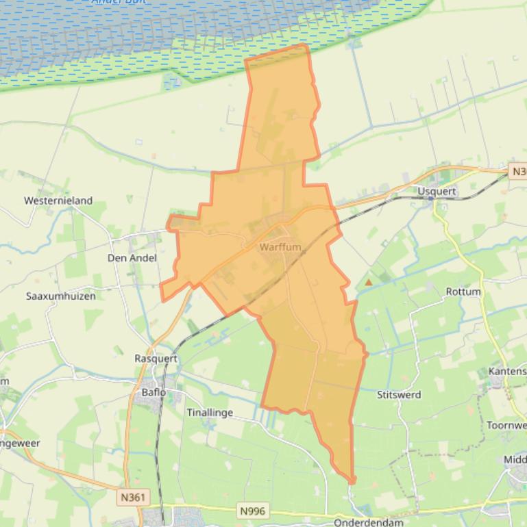 Kaart van postcodegebied 9989.