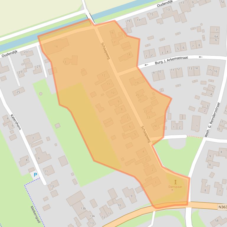 Kaart van postcodegebied 9989CE.