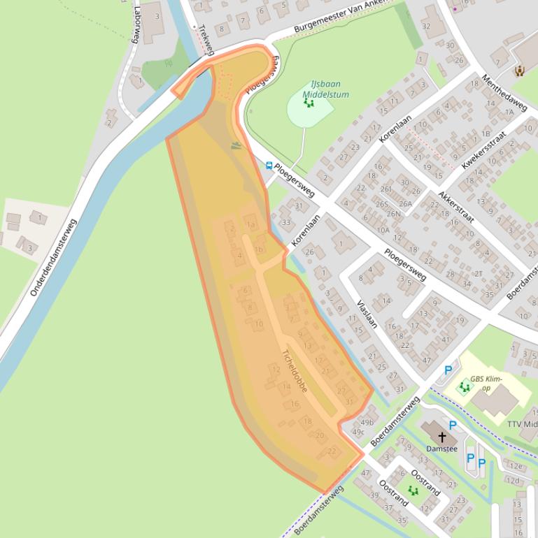 Kaart van postcodegebied 9991BZ.