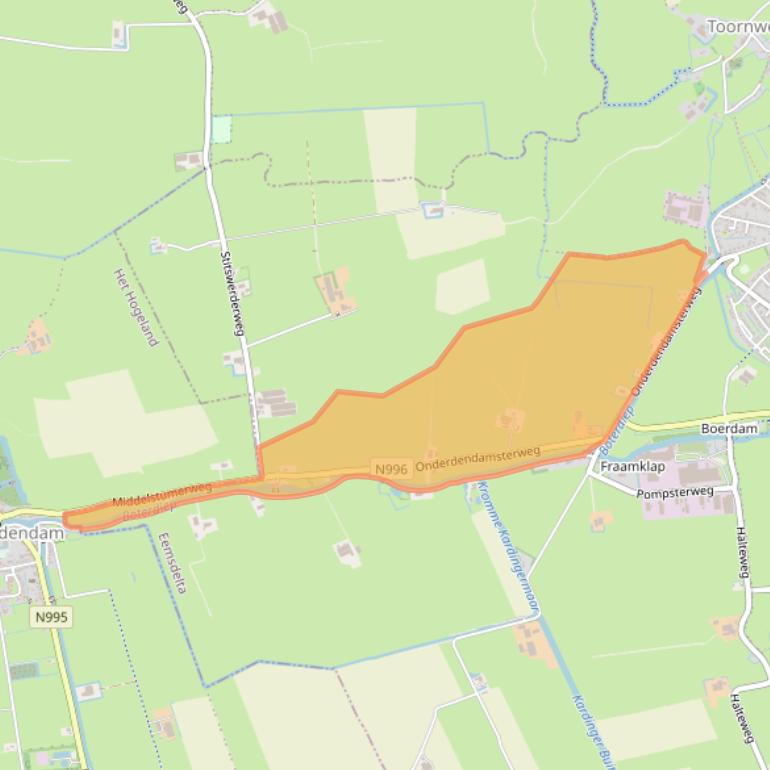 Kaart van postcodegebied 9991TB.