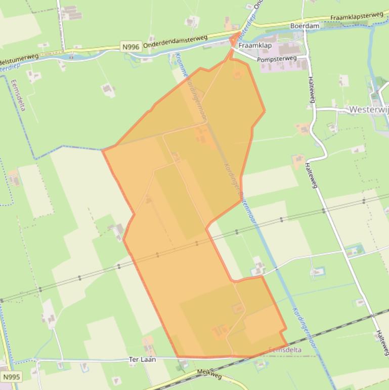 Kaart van postcodegebied 9991TE.