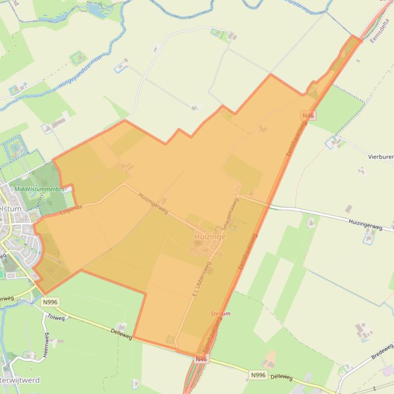 Kaart van postcodegebied 9992.