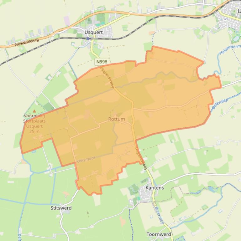 Kaart van postcodegebied 9998.