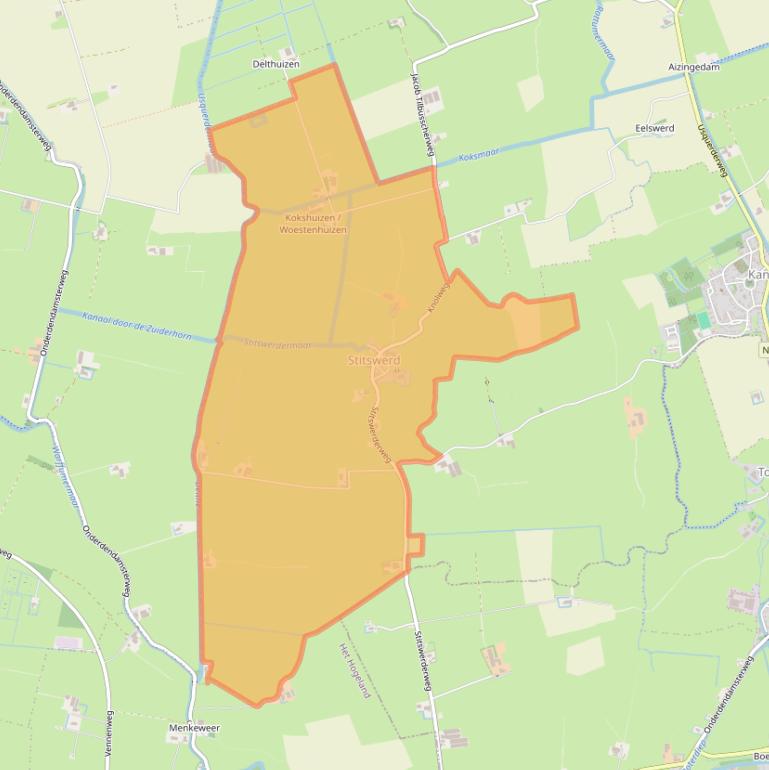 Kaartafbeelding, ingezoomd op postcodegebied 9999.