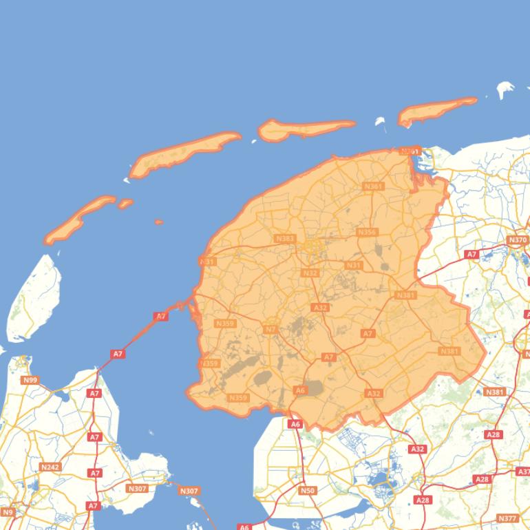 Kaart van de provincie Fryslân.