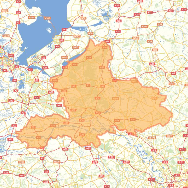 Kaart van de provincie Gelderland.