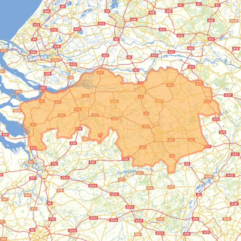 Kaart van de provincie Noord-Brabant.