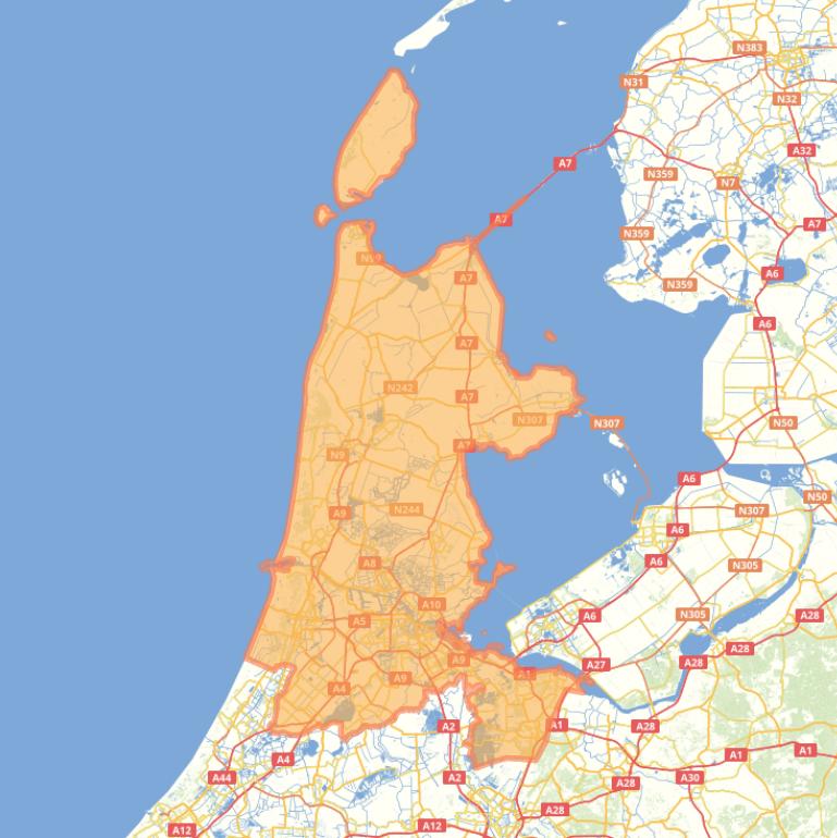 Kaart van de provincie Noord-Holland.