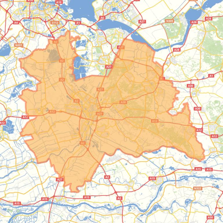 Kaart van de provincie Utrecht.