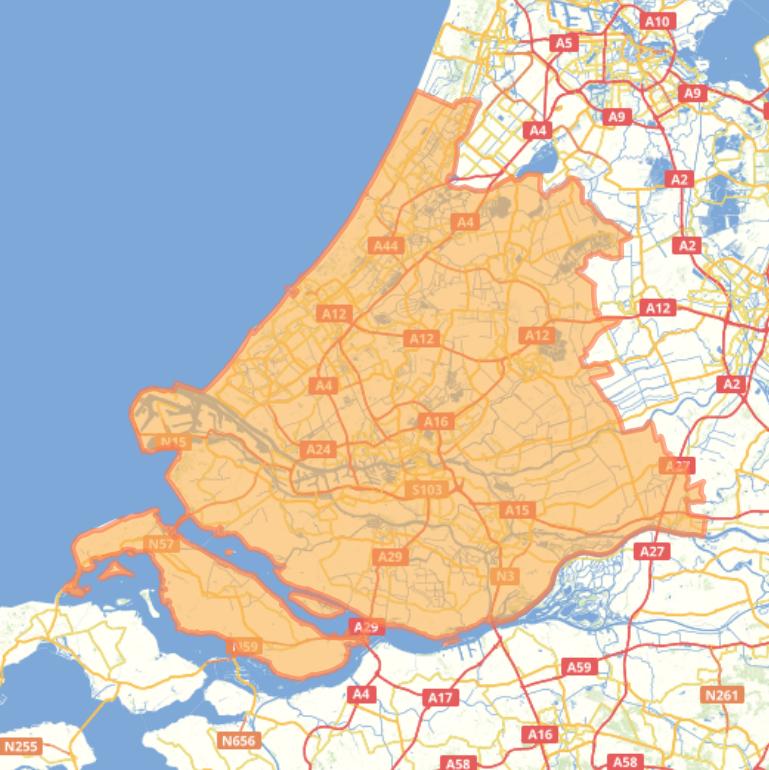 Kaart van de provincie Zuid-Holland.