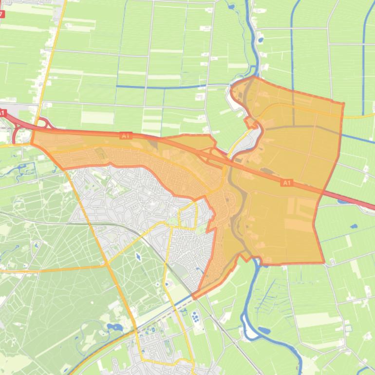 Kaart van de wijk Baarn-Noord Eemdal en Eemland.
