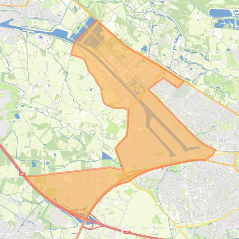 Kaart van de wijk Bedrijfsterreinen Enschede-West.