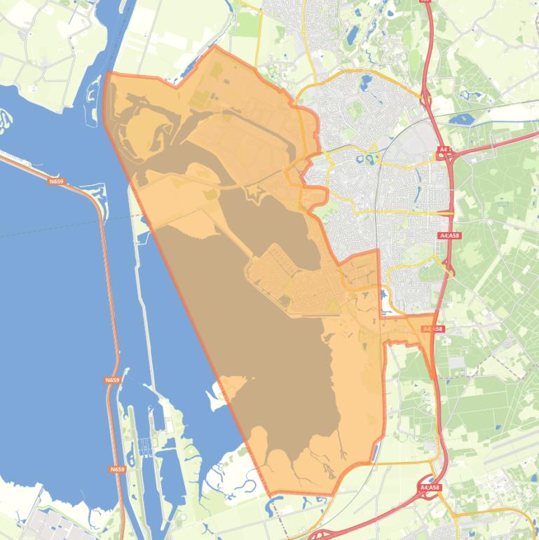 Kaart van de wijk Bergen op Zoom-West.